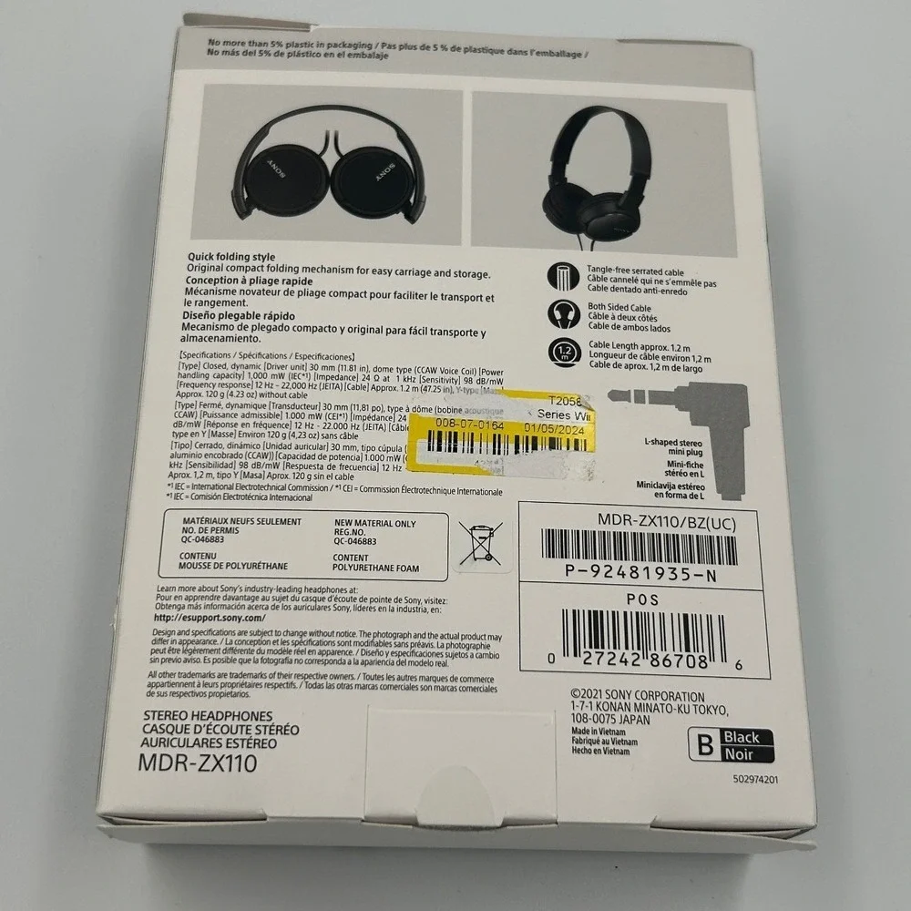 Sony‎ MDR-ZX110 Wired On-Ear Folding Headphones Black